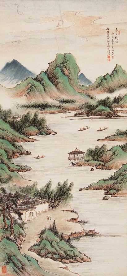 许尧 1893年作 春日晚泛 立轴